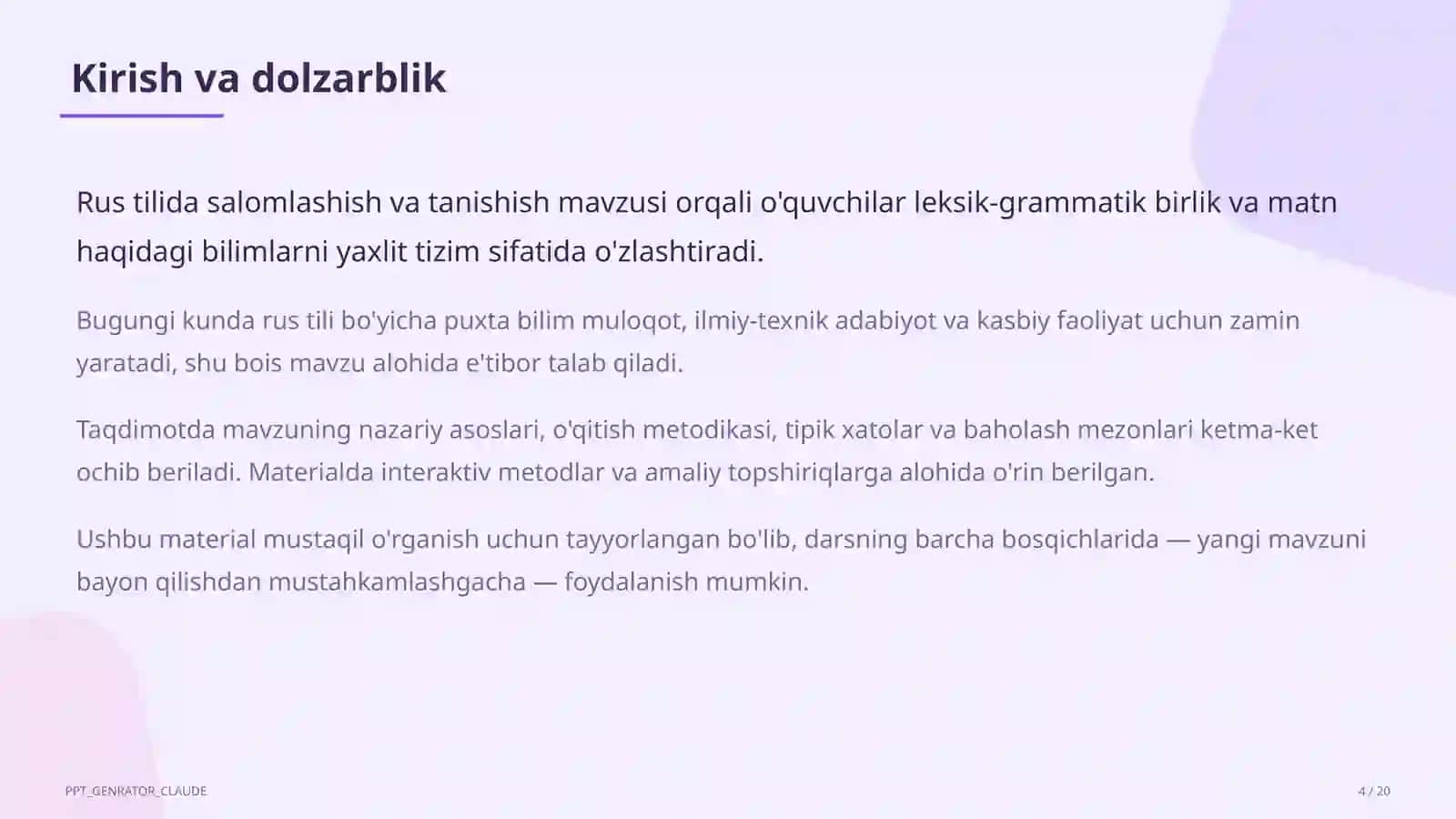 Rus tilida salomlashish va tanishish (2-sinf) 4