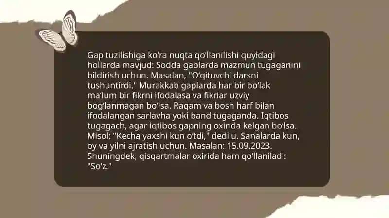 Nuqta, soʻroq va undov ishlatilishiga oid topshiriqlar 4