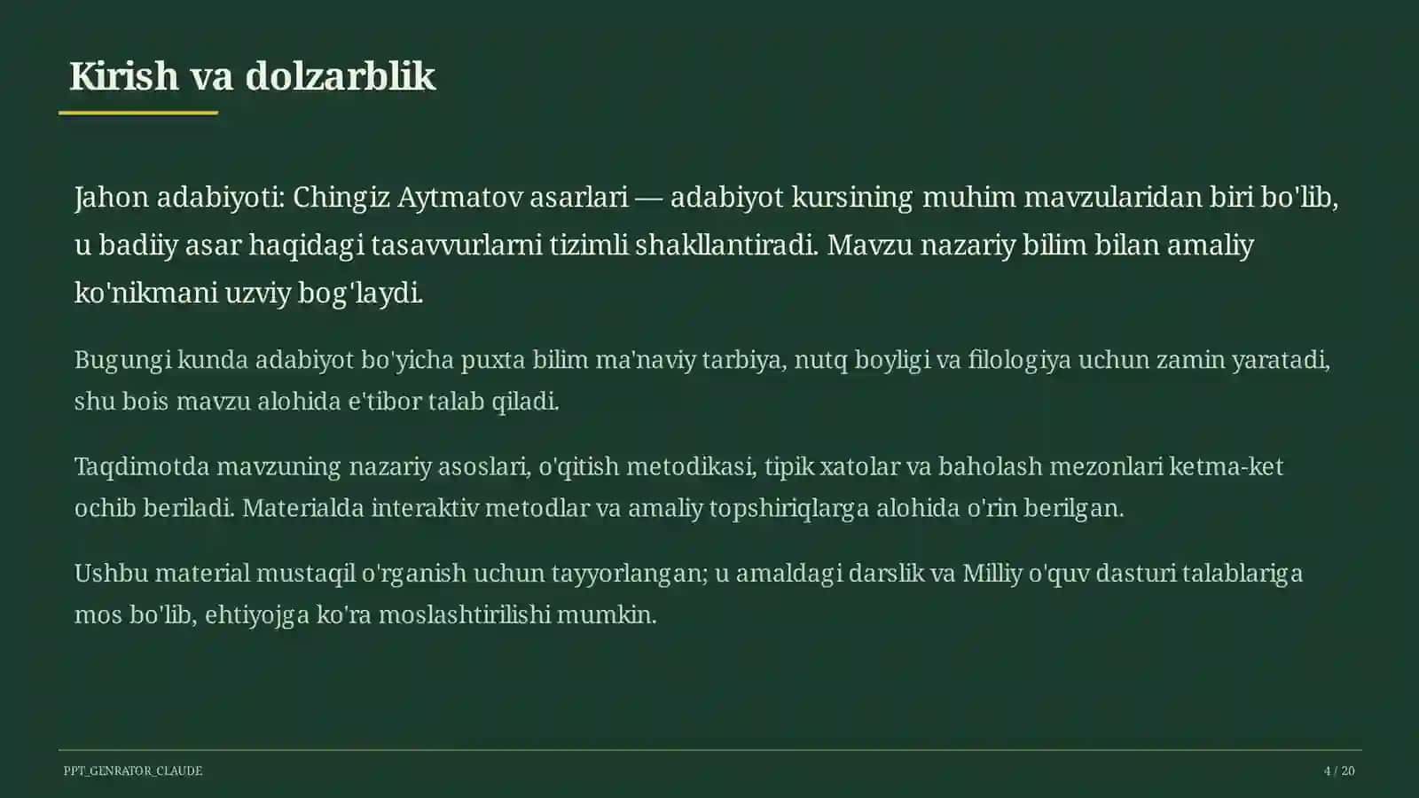Jahon adabiyoti: Chingiz Aytmatov asarlari (11-sinf) 4