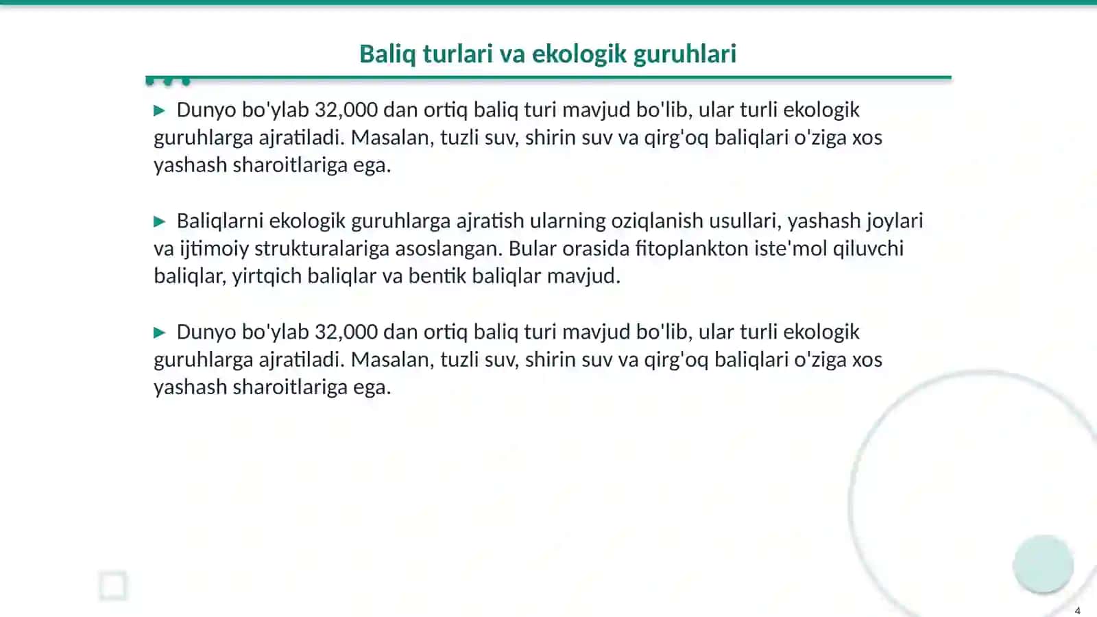 Baliqlarning ekologiyasi va ekologik guruhlari 4