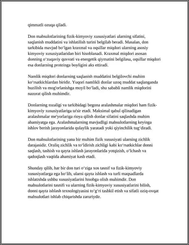 DON MAHSULOTLARI VA ULARNI QAYTA ISHLASH UMUMIY TEXNOLOGIYASI 4