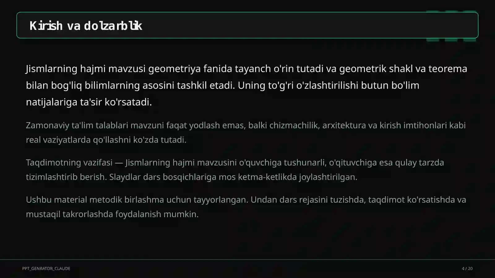Jismlarning hajmi (11-sinf) 4