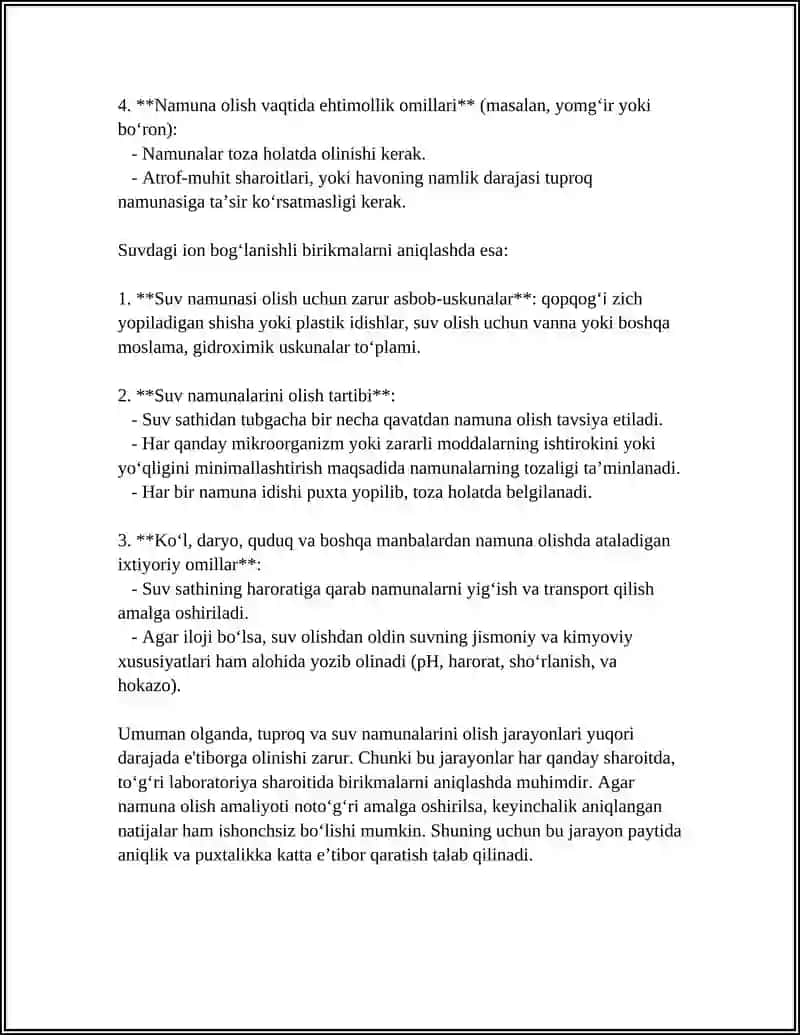 TUPROQ, SUVNING IFLOSLANISHIDA ION BOG‘LANISHLI BIRIKMALARNI ANIQLAB ULARDAN TOZALASH G‘OYASINI ISHLAB CHIQISH 4