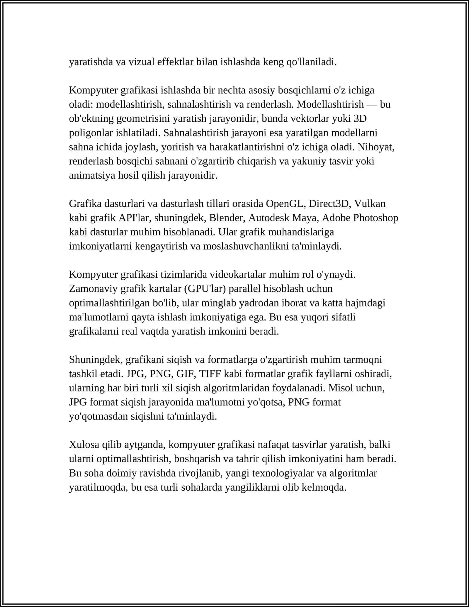 KOMPYUTER GRAFIKASIDAN BAJARILADIGAN TOPSHIRIQLAR VA NAMUNALARNI ISHLAB CHIQISH 4