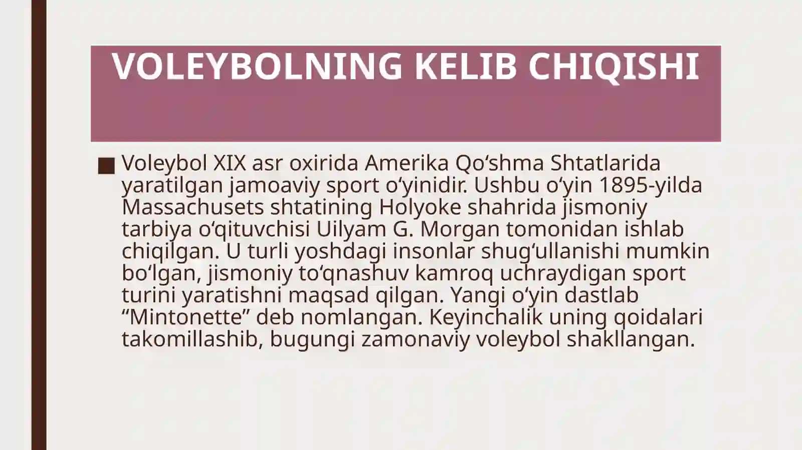 [VOLEYBOL O‘YININING TARIXI, KELIB CHIQISHI, OLIMPIYA O‘YINLARIGA KIRITILISHI VA TEXNIKASI] 4