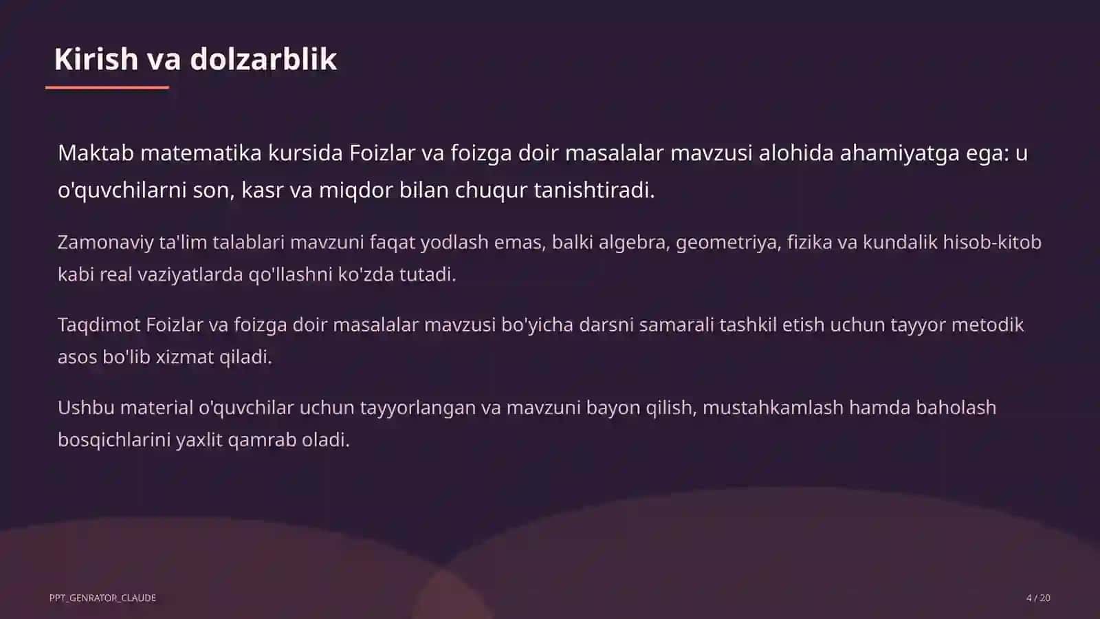 Foizlar va foizga doir masalalar (5-sinf) 4