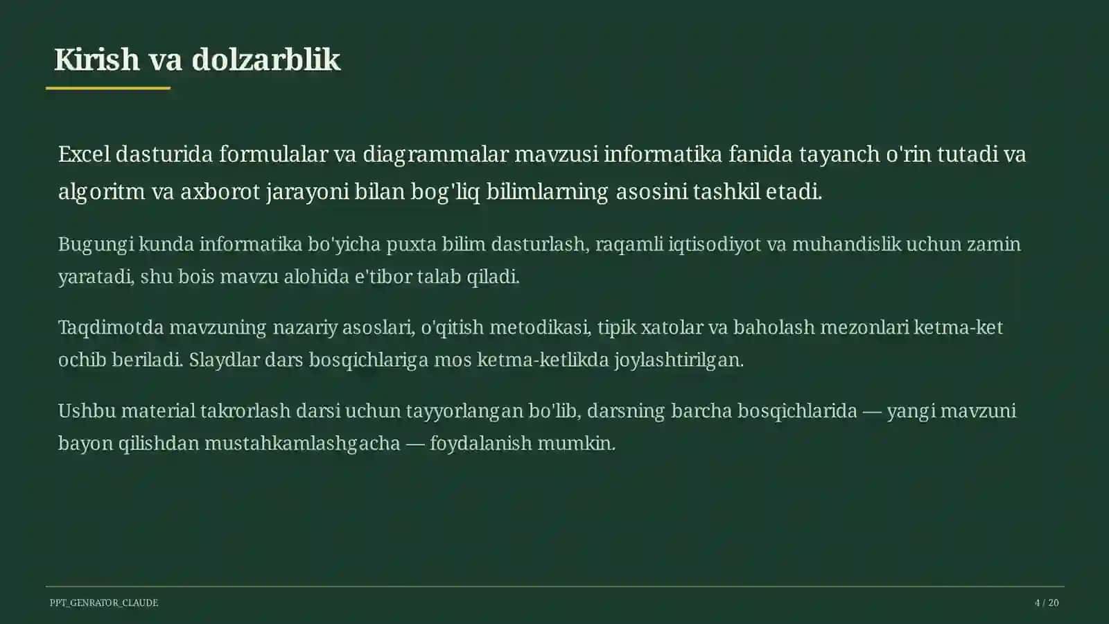 Excel dasturida formulalar va diagrammalar (7-sinf) 4