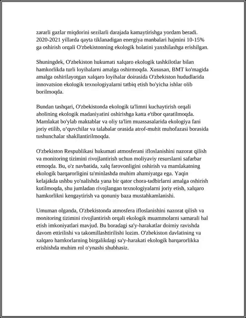 O'ZBEKISTONDA ATMOSFERA MUHOFAZA QILISH MUOMOLLARI 4