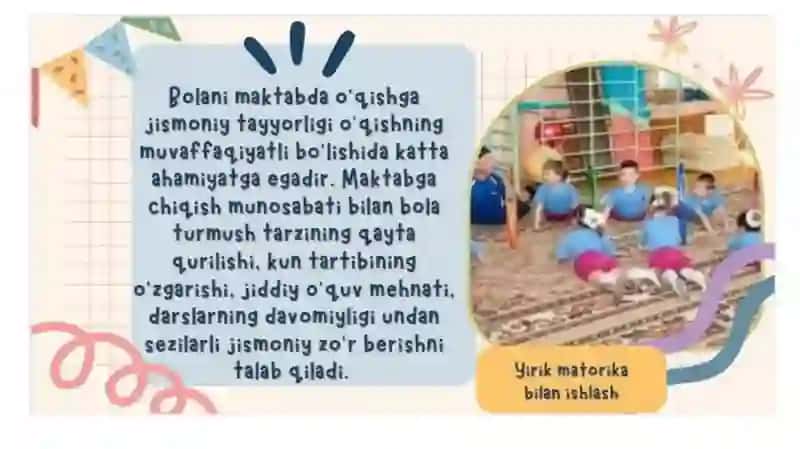 Bolalar maktabga ta’limga jismoniy jihatdan tayyorlash maqsad va vazifalari 4