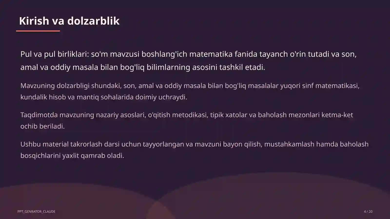 Pul va pul birliklari: so'm (2-sinf) 4