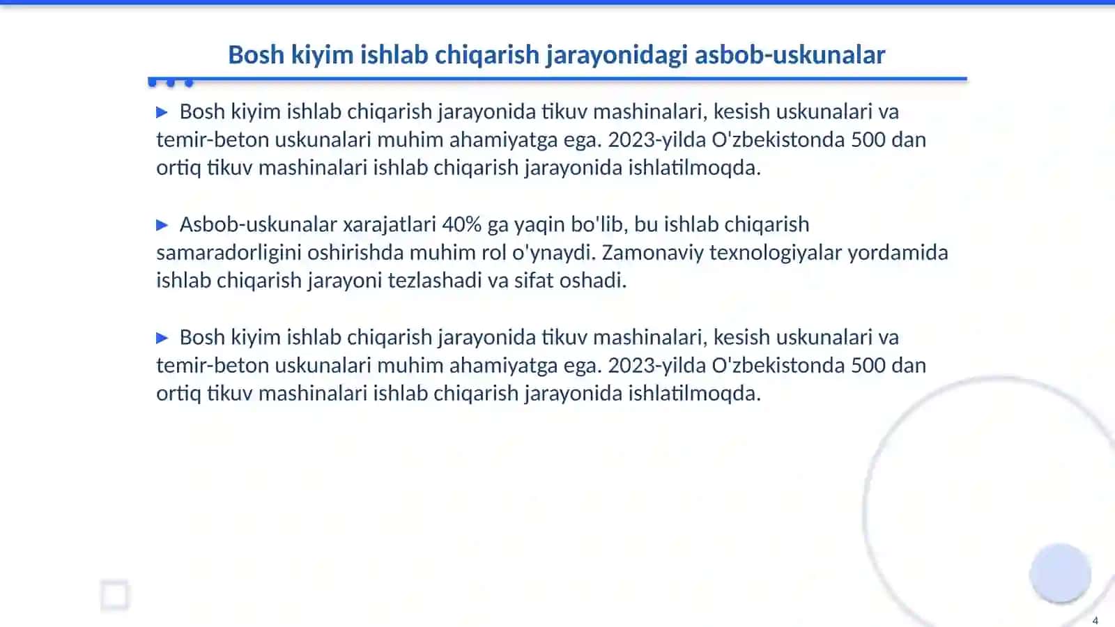 Bosh kiyim ishlap chiqarishning iqtisodiy foalyatini organish 4