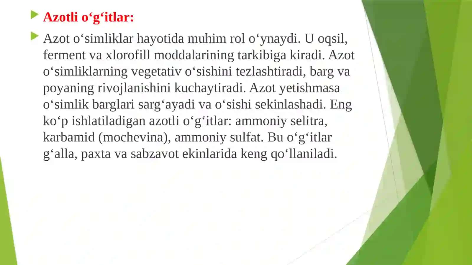 Qishloq xo‘jaligida azotli, fosforli va kaliyli o‘g‘itlar 4