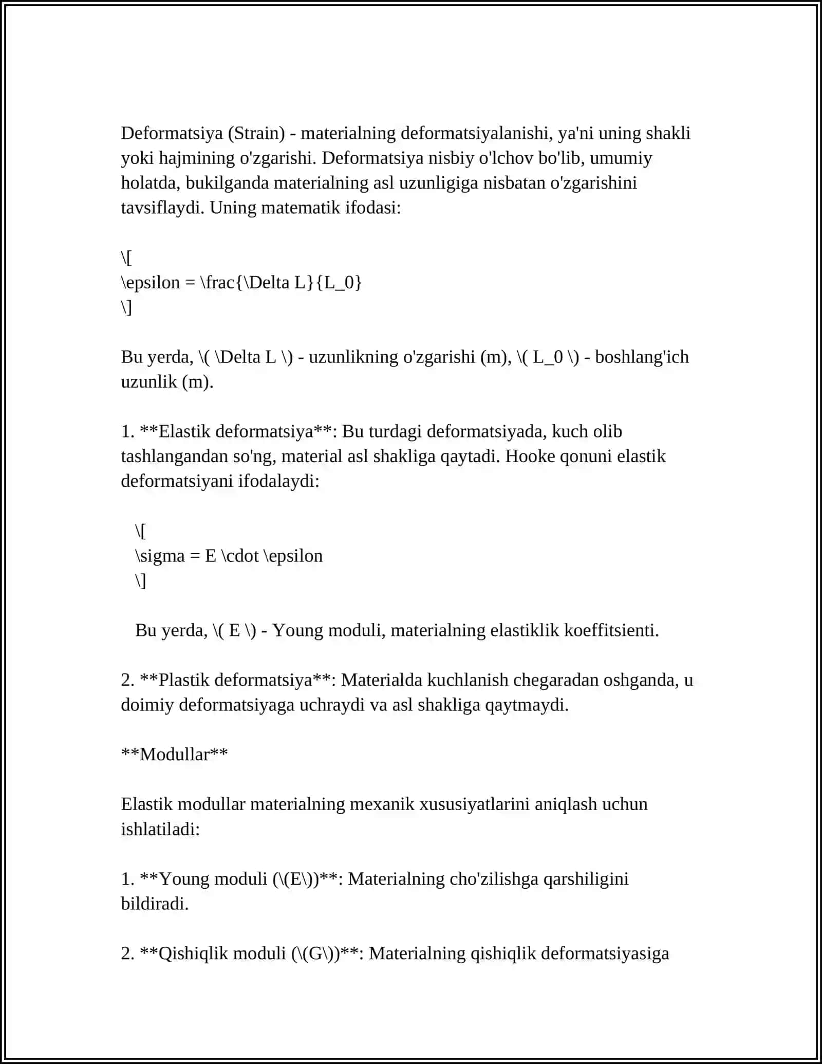 CHOʻZILISH VA SIQILISHDA DEFORMATSIYA. GUK QONUNI 4