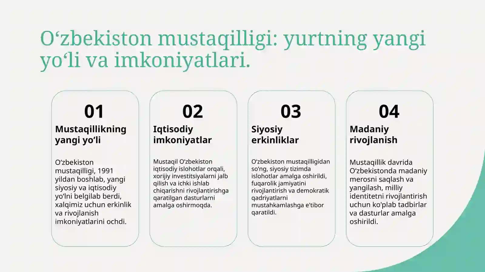 Mustaqil Oʻzbekiston Respublikasining tashkil topishi va tarixiy ahamiyati 4