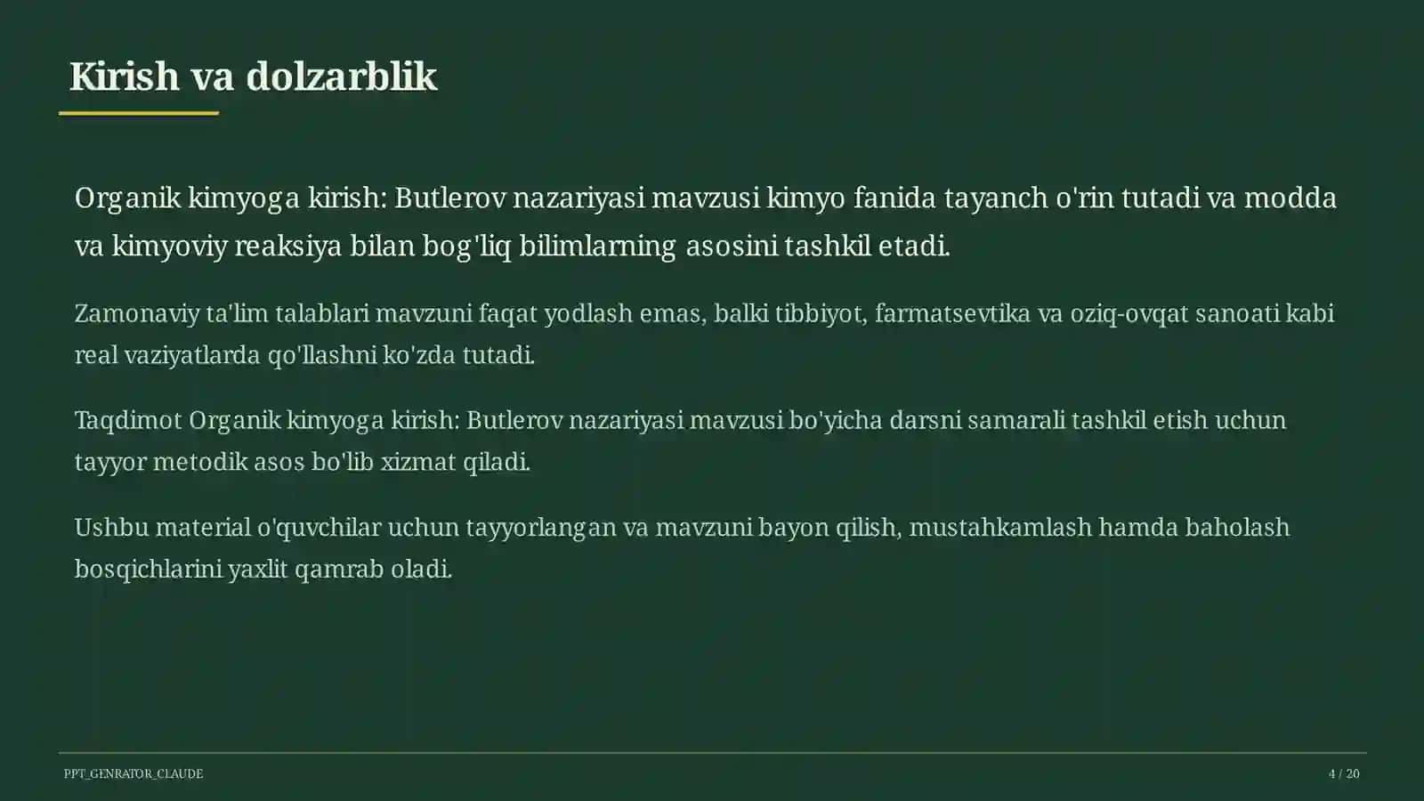 Organik kimyoga kirish: Butlerov nazariyasi (10-sinf) 4