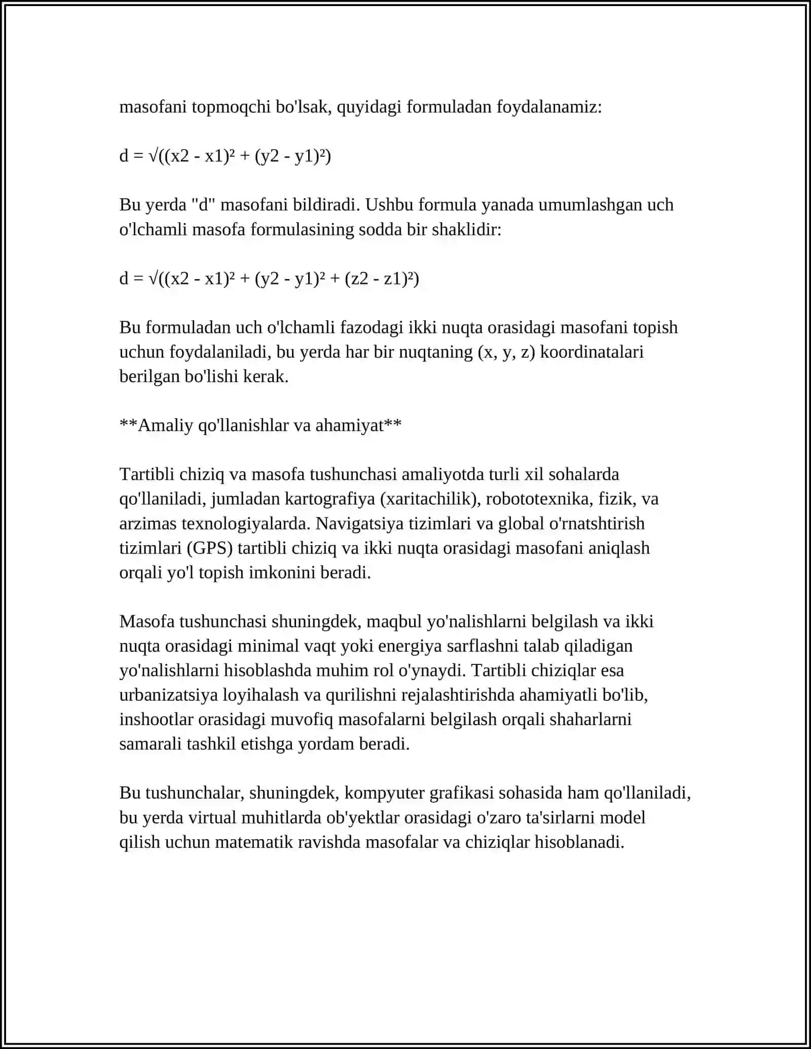 Tartibli chiziq va masofa tushunchasi 4