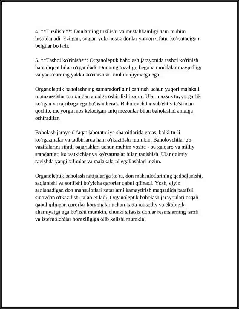 DONNING SIFATINI ANIQLASH ARGANALEPTIK REYTING FIZIK KIMYOVIY KO'RSATGICHLARI VA ULARNING USULLARI 4