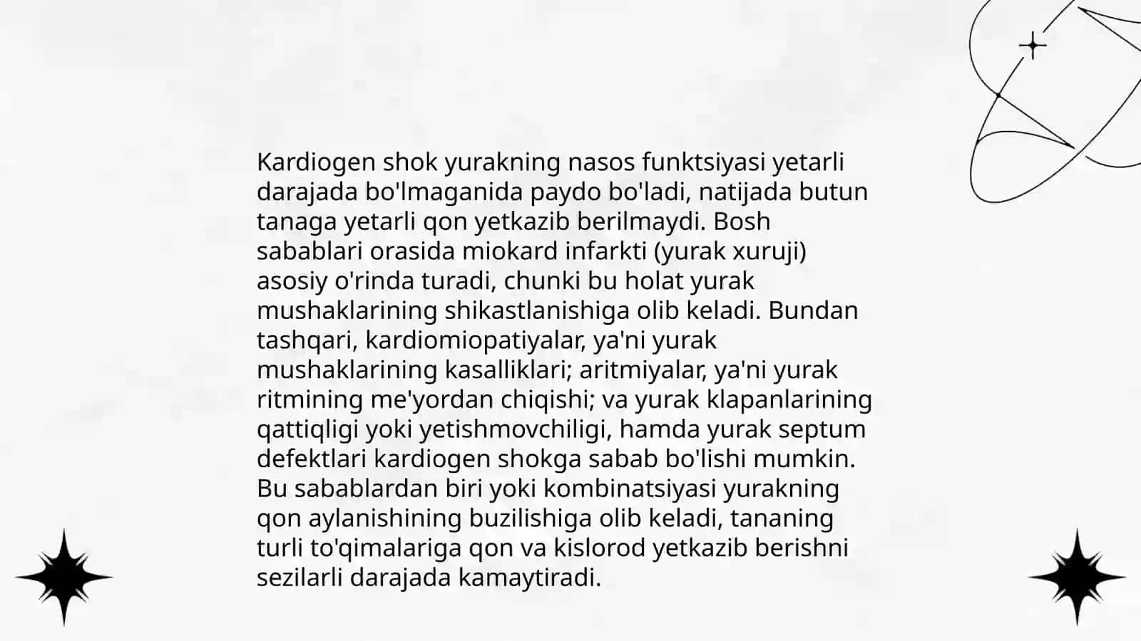 Shok turlari haqida.Kardiogen shokda birinchi yordam ko`rsatish 4