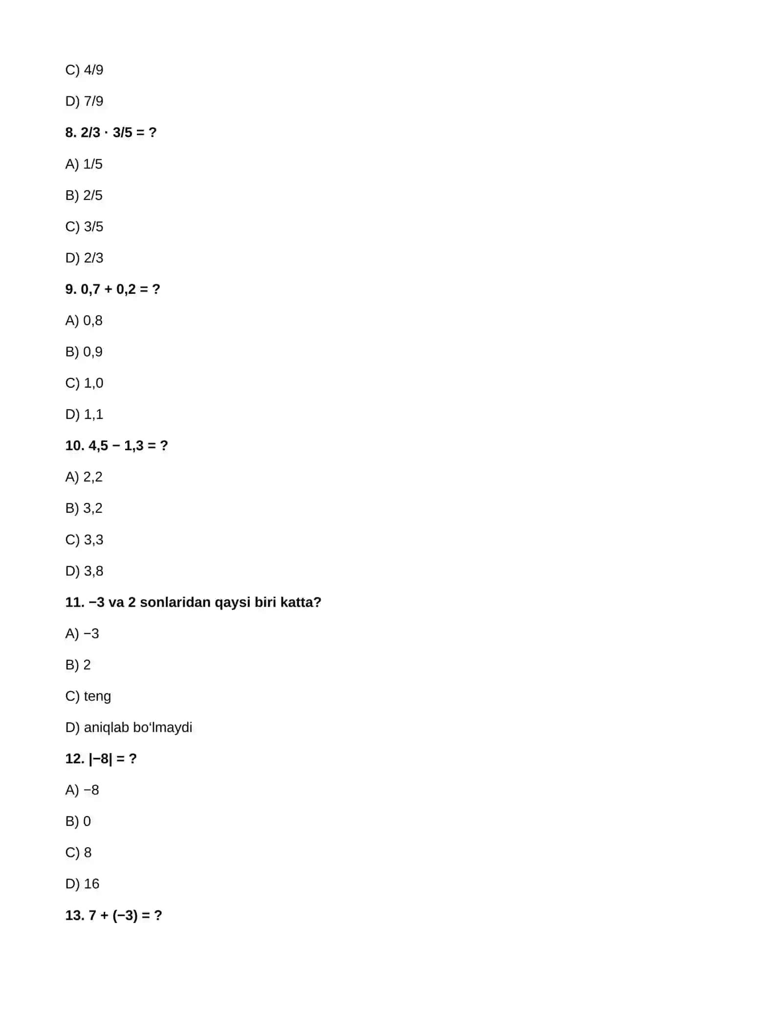 6-sinf matematika — 100 ta test va nazorat ishlari 4