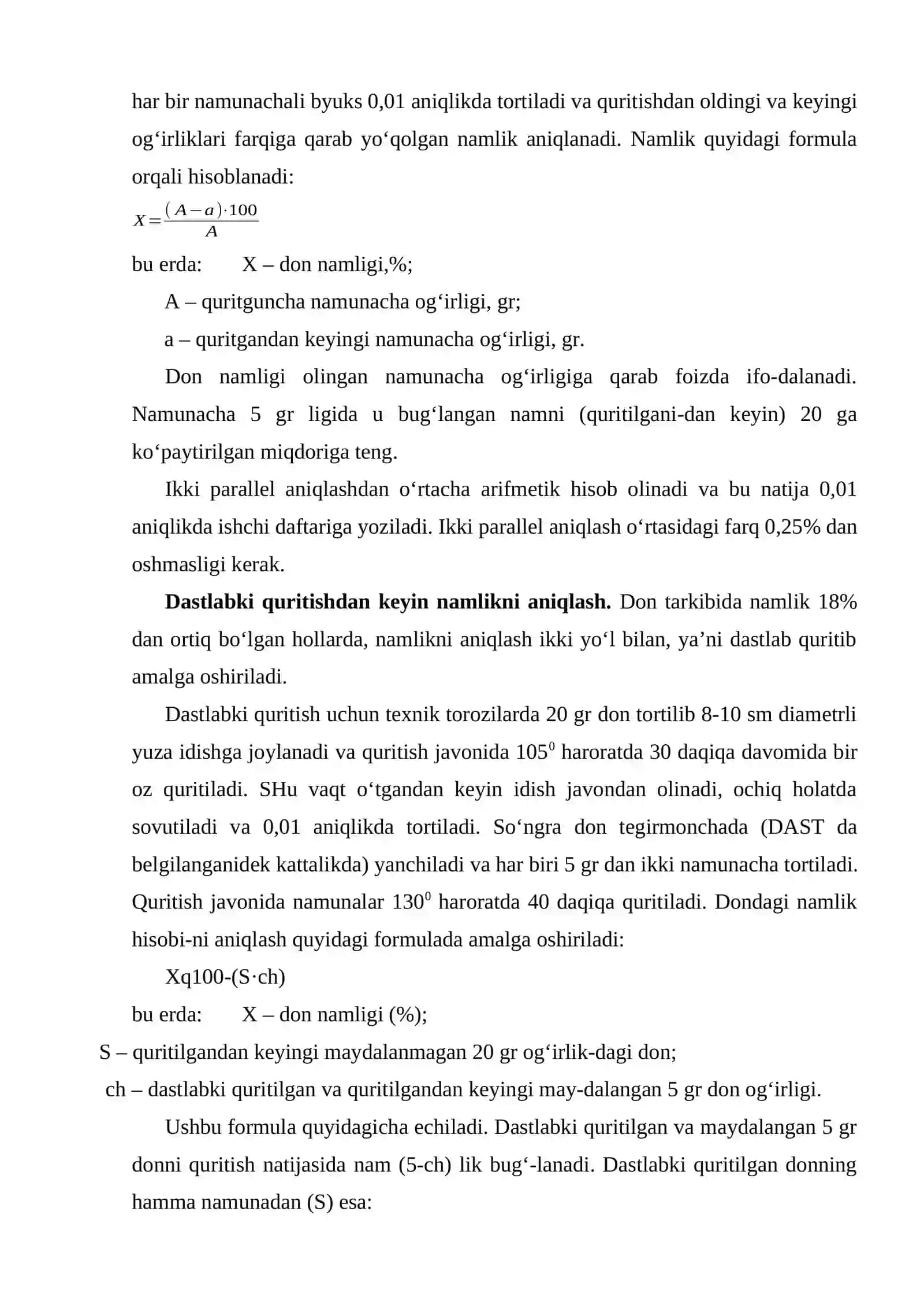 Tanishtirilgan namlik me’yori bilan talabalarni don partiyalarini saqlashda o’rgatish 4