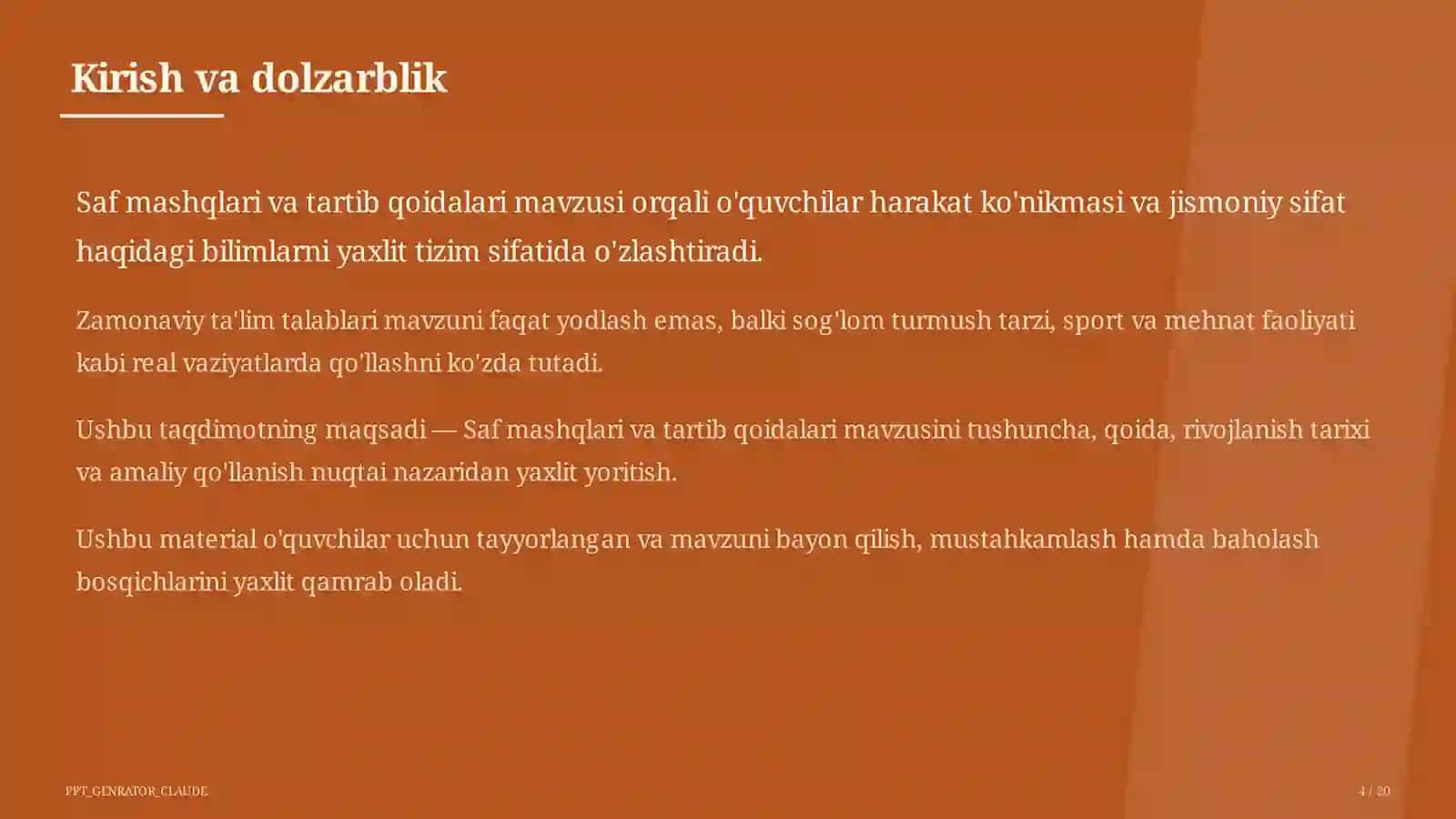 Saf mashqlari va tartib qoidalari (1-sinf) 4