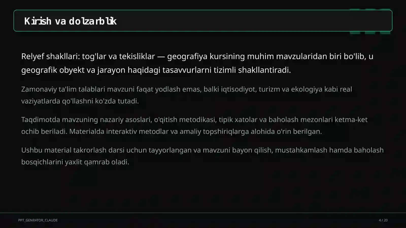 Relyef shakllari: tog'lar va tekisliklar (5-sinf) 4