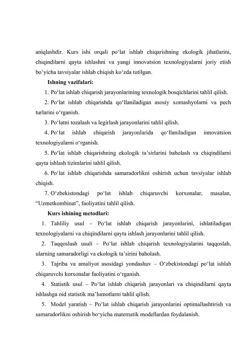 Po‘lat ishlab chiqarish texnologiyasi va uning zamonaviy innovatsion rivojlanish yo‘nalishlari 4