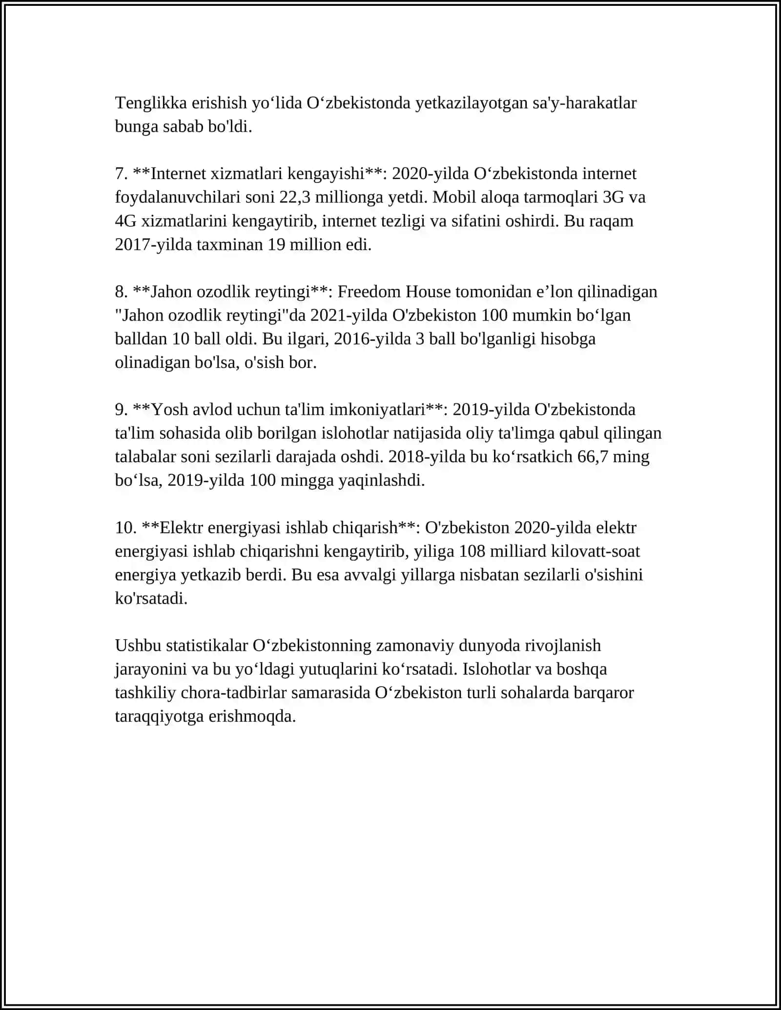 YANGI O'ZBEKISTON IJTIMOIY-SIYOSIY, IQTISODIY VA MA'DANIY HAYOTIDA RO'Y BERAYOTGAN O'ZGARISHLARNING XALQARO REYTING VA INDEKSLARDA AKS ETISHI 4