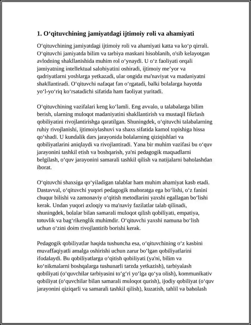 JAMIYATDA OʻQITUVCHINING TUTGAN OʻRNI VA UNING VAZIFALARI UQITUVCHI SHAXSIGA QOʻYILADIGAN TALABLAR. PEDAGOGIK QOBILIYATLAR HAQIDA TUSHUNCHA PEDAGOGIK QOBILIYATNING TURLARI 4