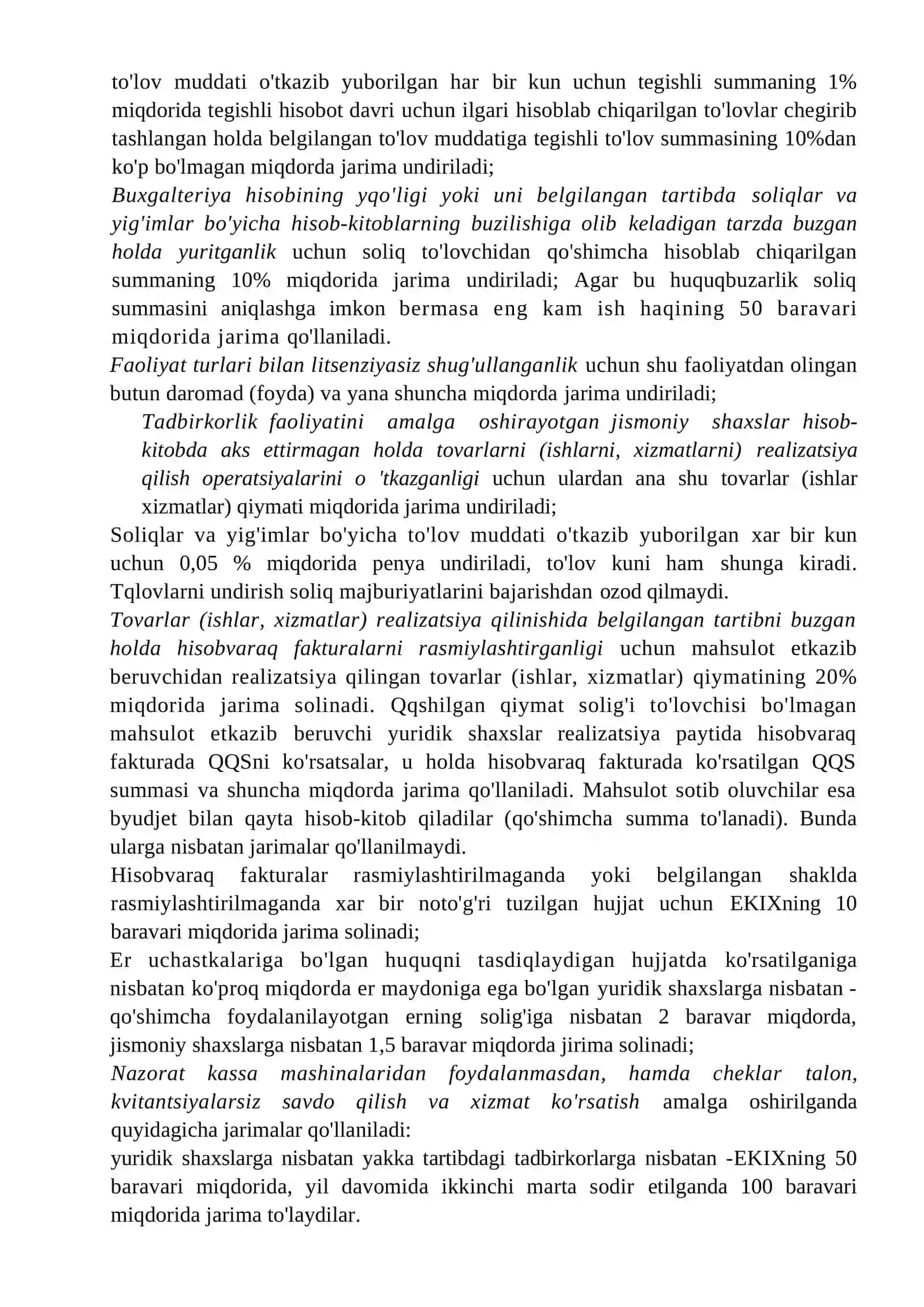 Soliq qonunchiligini buzganlik uchun moliyaviy, ma'muriy va jinoiy javobgarlik choralari 4