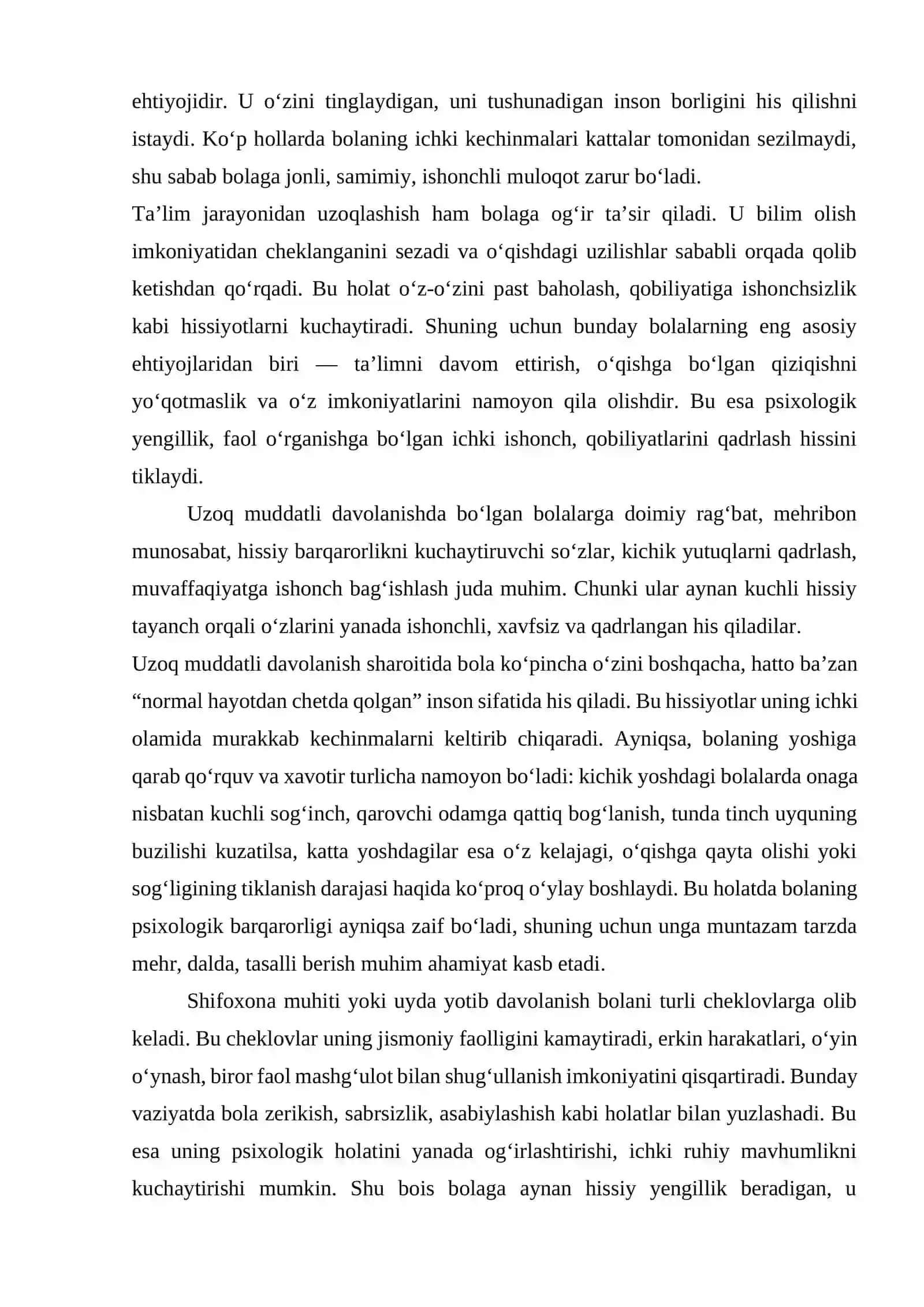 Shifoxonada uzoq muddatli davolanayotgan bolalar uchun ta’limiy muhitni yaratishning o‘ziga xos xususiyatlari 4