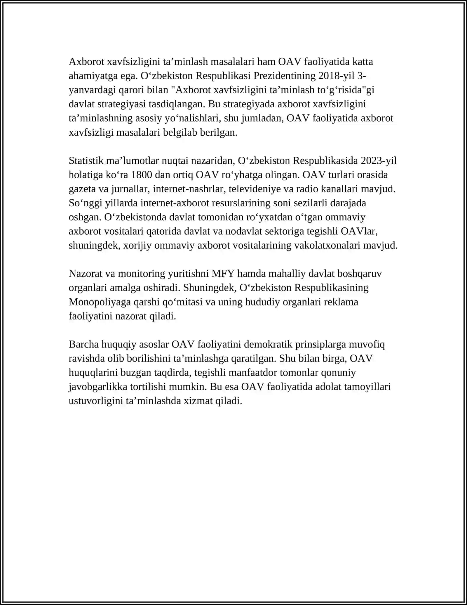 Ommaviy axborot vositalarining huquqiy asoslari 4