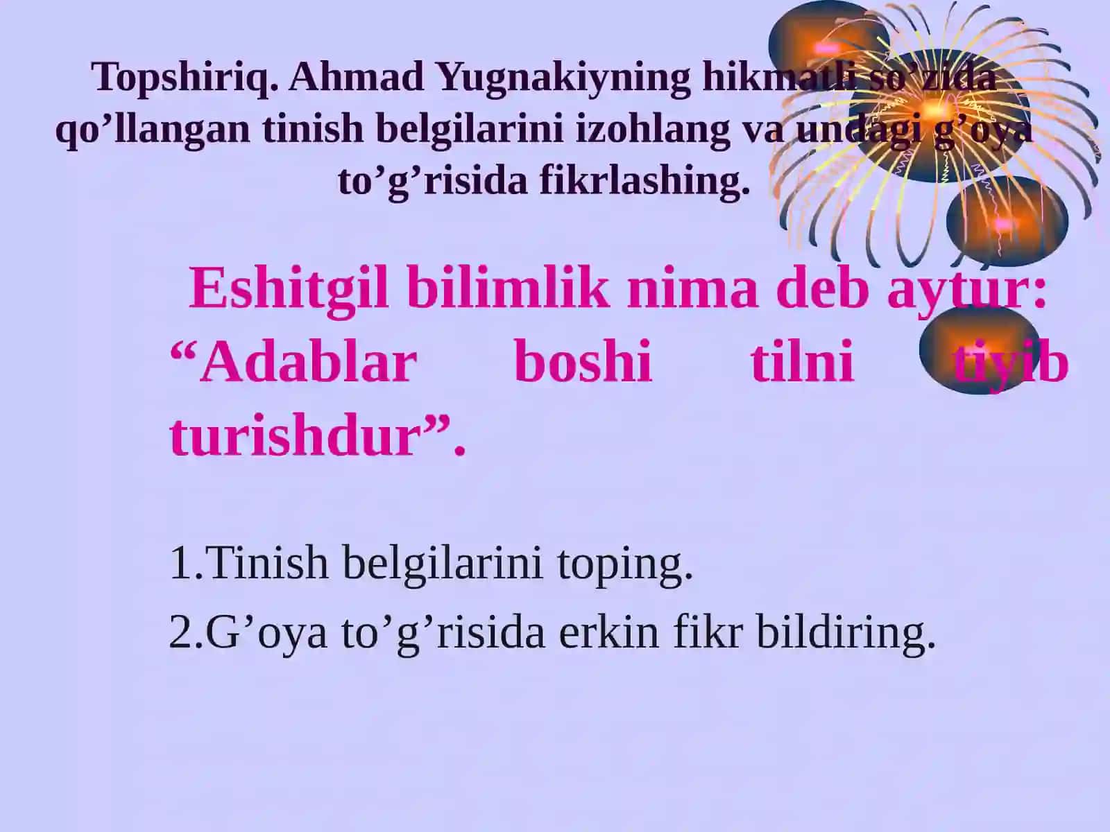Tinishbelgilarining gapichida qo'llanishi 4