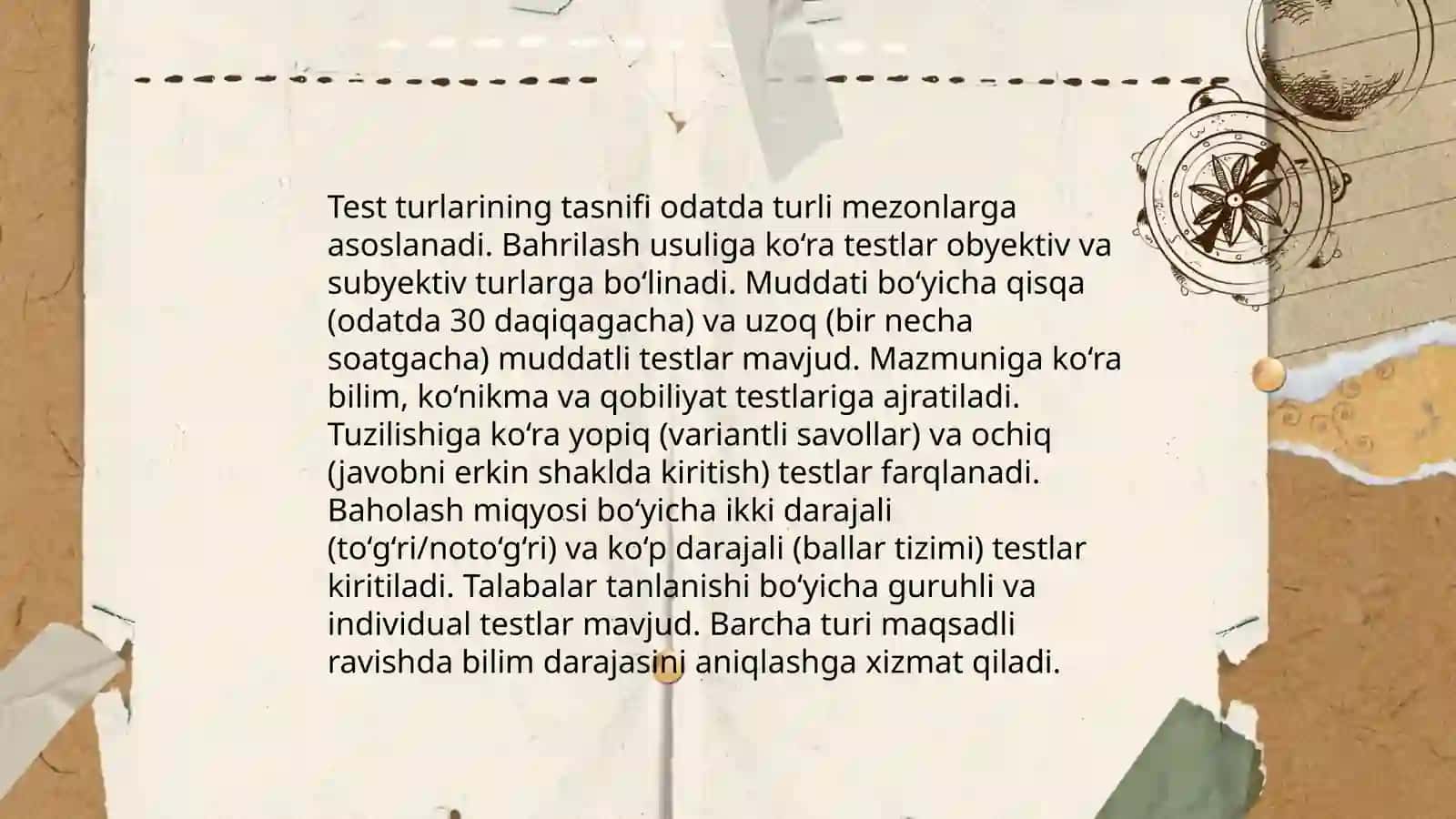 Testlashtirish:turlari va unga qo'yiladigan asosiy talablar 4