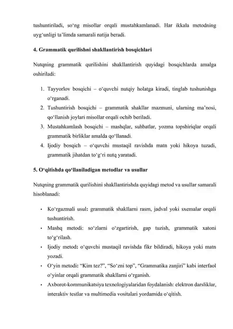 Nutqning grammatik qurilishini  shakllantirish metodikasi haqida mustaqil ish 4