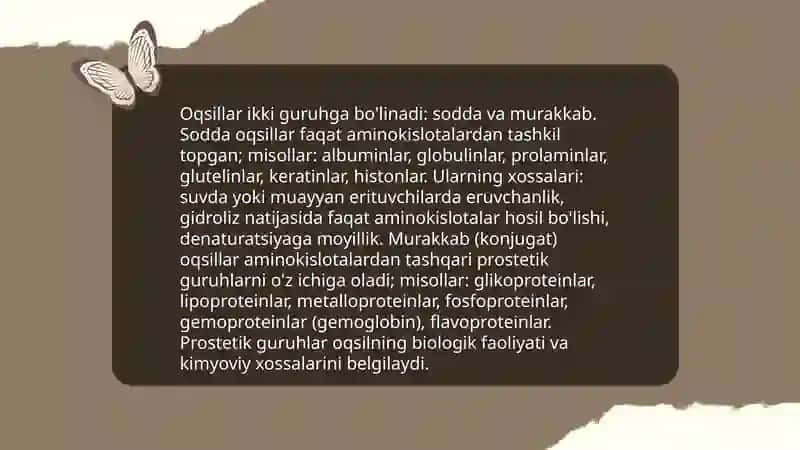 Oqsillarni tabiatda tarqalishi, kimyoviy xossalari 4
