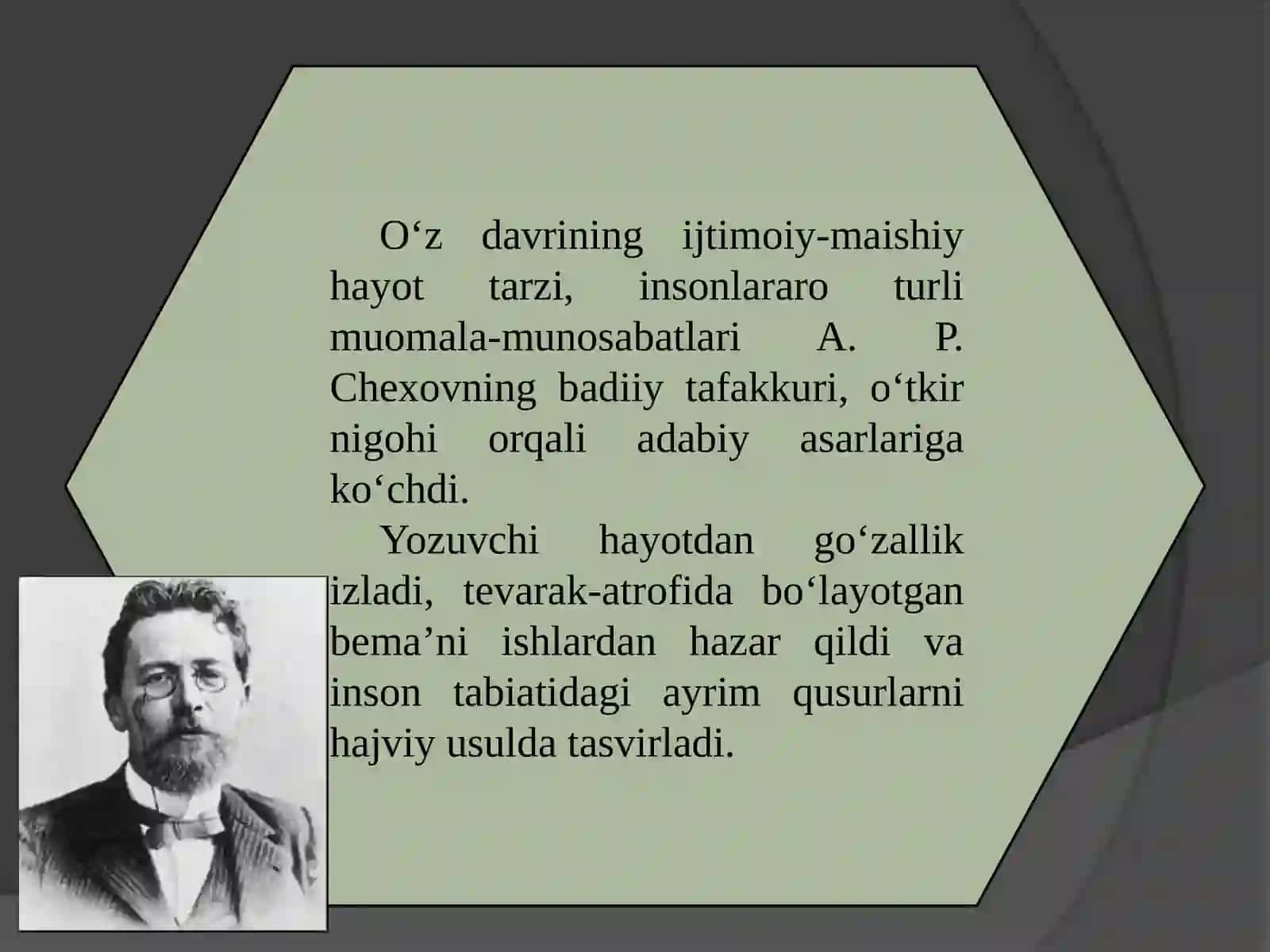11-sinf Adabiyot fanidan Anton Pavlovich Chexov hayoti va ijodi dars taqdimot 4