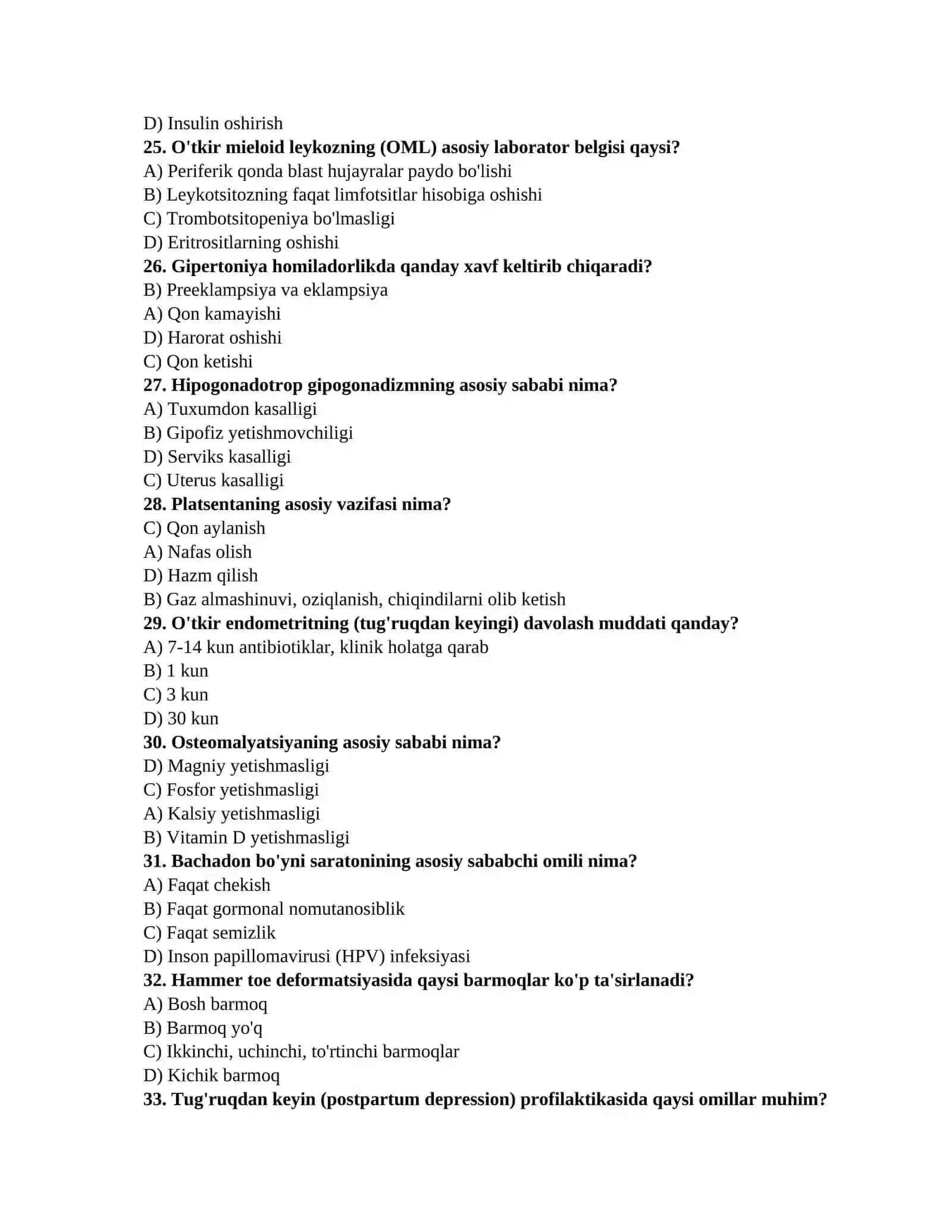 Mutaxassislik imtihon savollari (Terapiya, Jarrohlik, Akusherlik-ginekologiya) 4