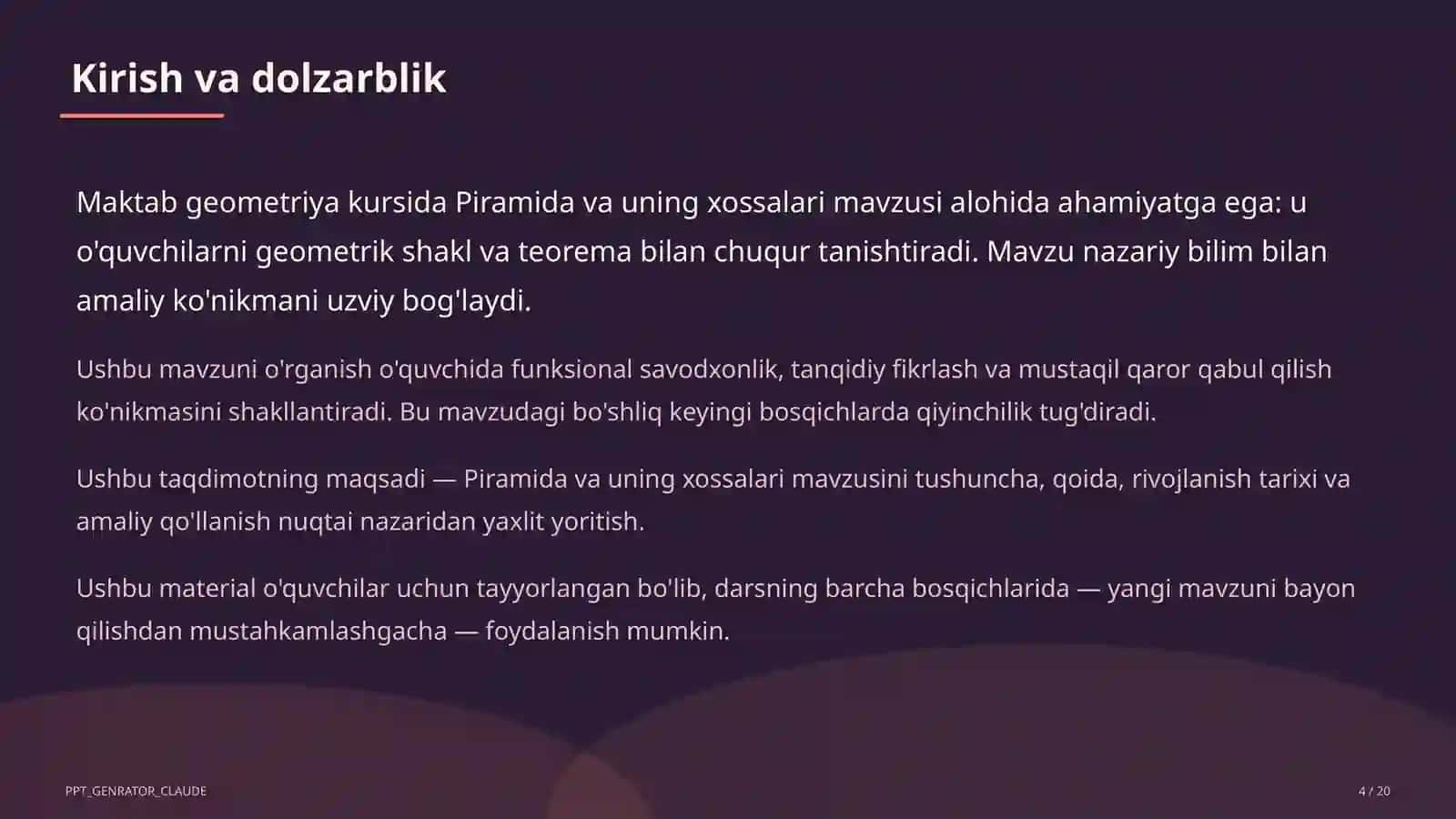 Piramida va uning xossalari (10-sinf) 4