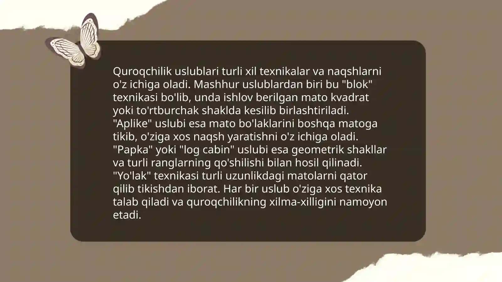 Quroqchilik sanʼatidan foydalanib mustaqil buyumlar yaratish 4