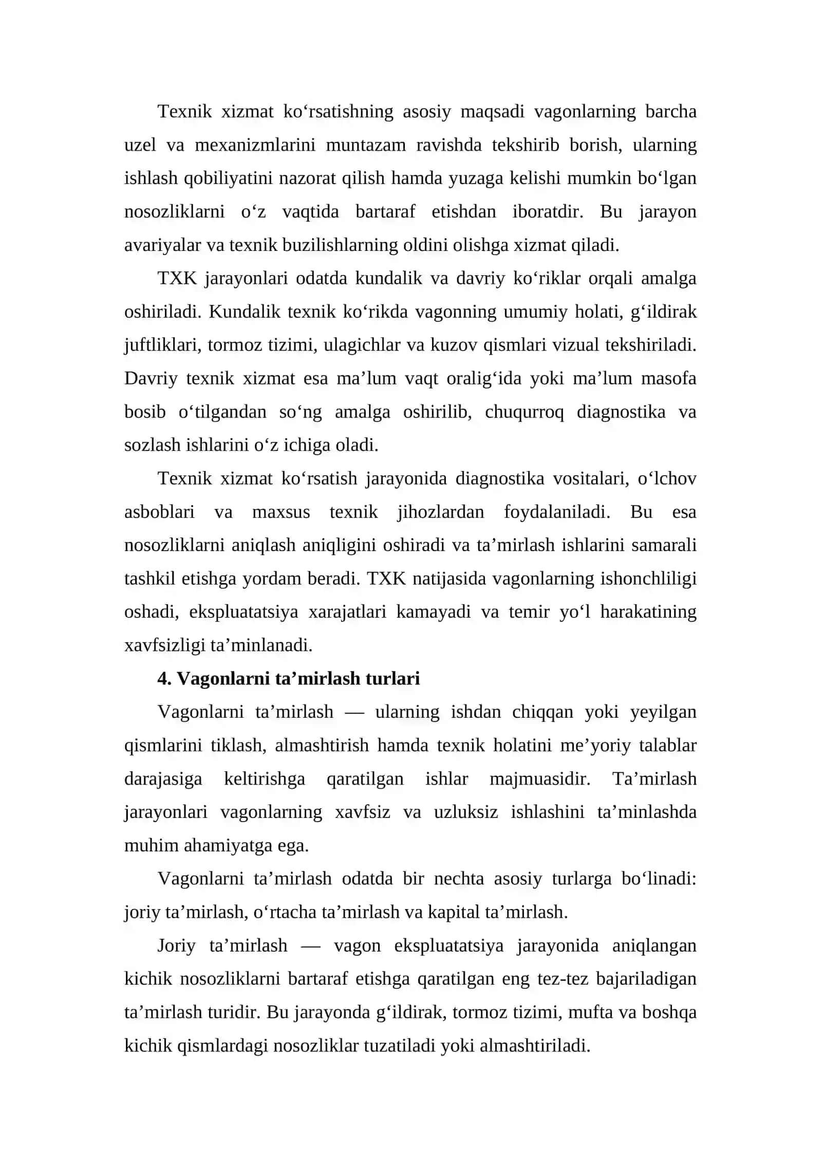 Vagonlarga texnik xizmat ko‘rsatish va ularni ta’mirlash 4