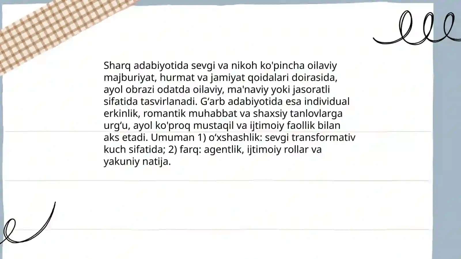 Jahon adabiyoti da sharq va gʻarb ayollari adabiyot da farqli va oʻxshash taraflari 4