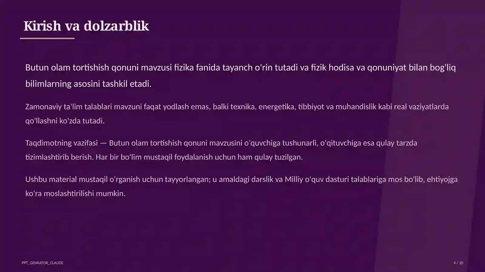 Butun olam tortishish qonuni (9-sinf) 4