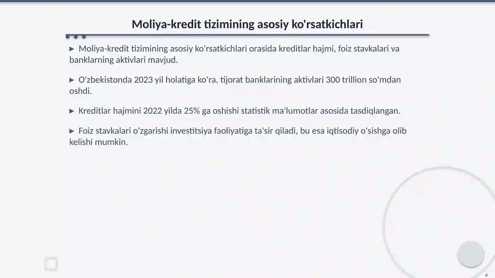 Moliya-kredit tizimi statistikasi 4