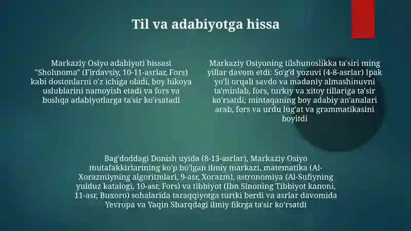 Markaziy Osiyo mutafakkirlarining jaxon ilm-faniga qoʻshgan xissalari 4