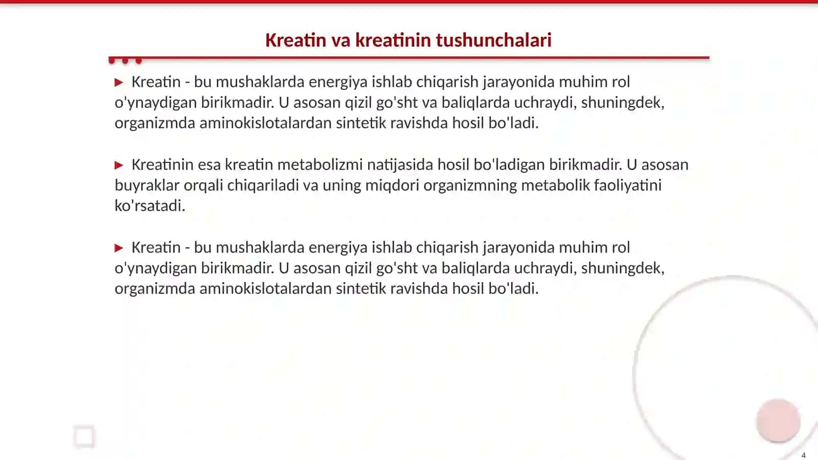 JISMONIY YUKLAMADAN OLDIN VA SO’NG SPORTCHINING SIYDIGIDA KREATIN VA KREATININNING MIQDORINI ANIQLASH 4
