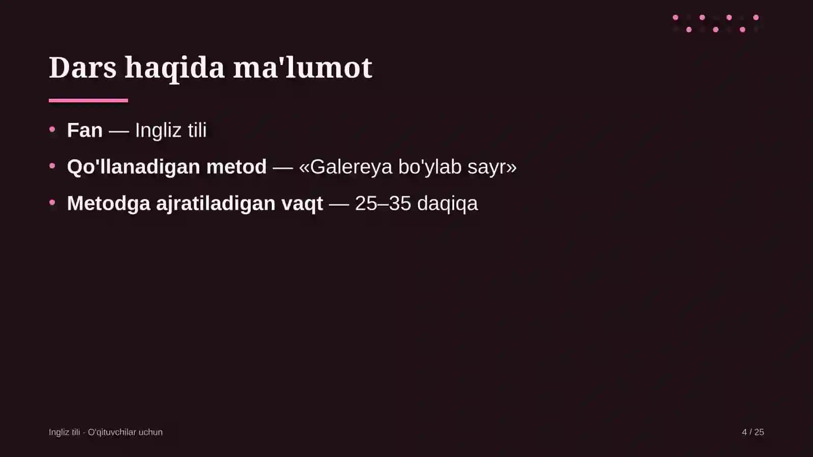 ingliz tili darslarida galereya bo'ylab sayr metodidan foydalanish 2224 4