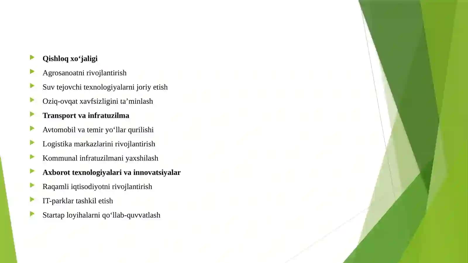 Yangi O’zbekistonning investitsiya dasturi yo’nalishlari 4