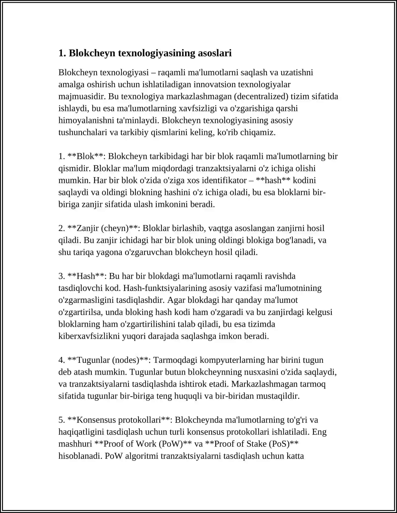 BLOKCHEYN TEXNOLOGIYASI VA UNDAN FOYDALANISH YOʻLLARI 4
