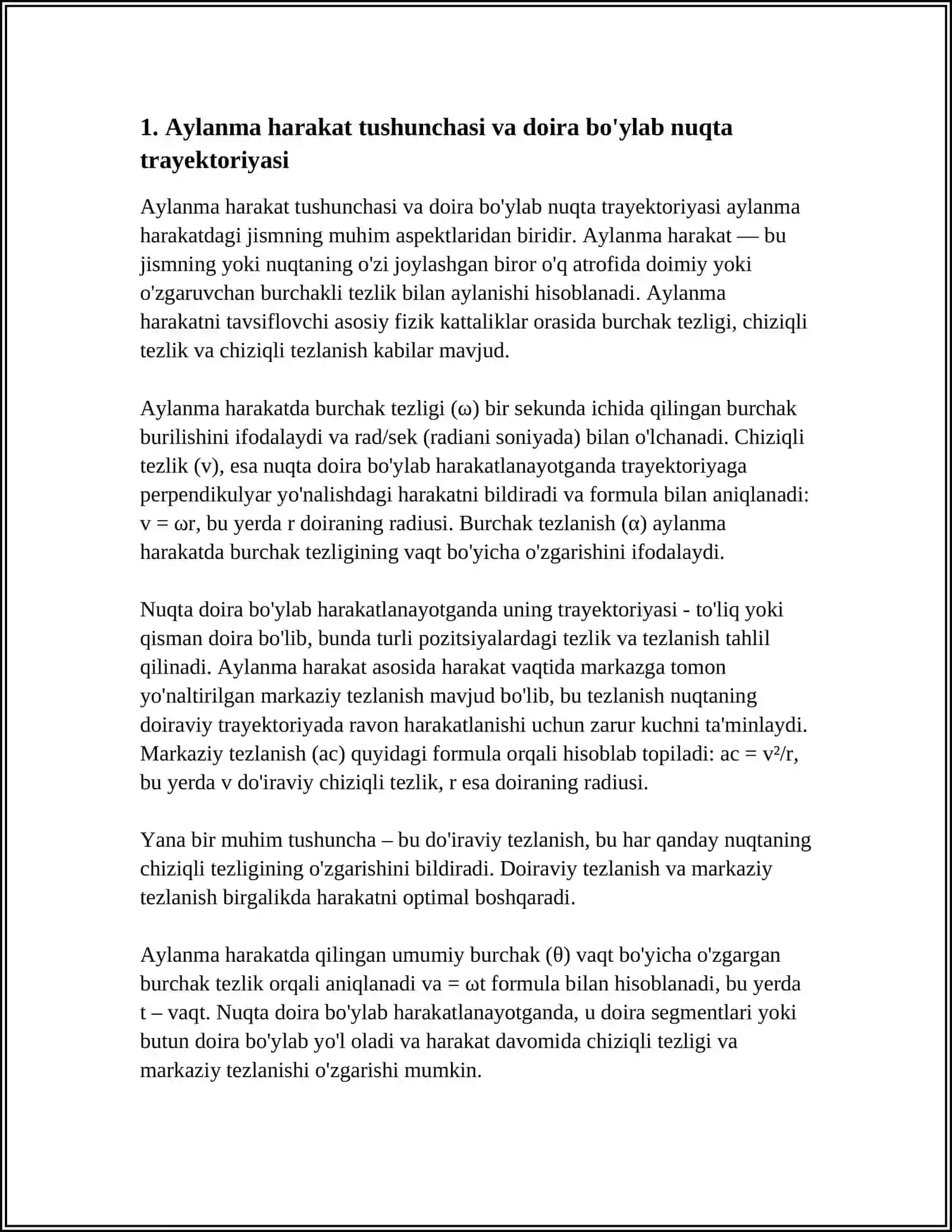 Aylanma harakatdagi jism nuqtalarining tezligi va tezlanishi 4